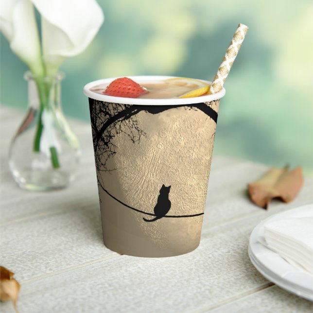 Cat on a Wire Full Moon Paper Cups (Insitu)