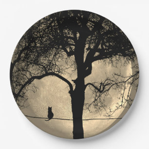 Cat on a Wire Full Moon Paper Plate