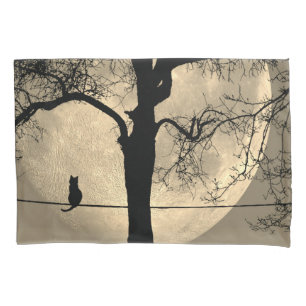 Cat on a Wire Full Moon Pillowcase