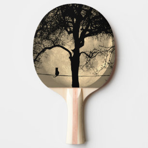 Cat on a Wire Full Moon Ping Pong Paddle