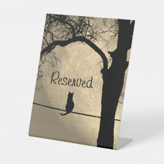 Cat on a Wire Full Moon Reserved Pedestal Sign