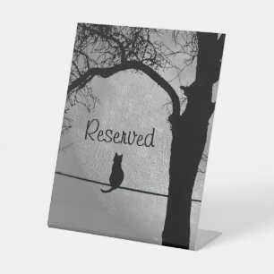 Cat on a Wire Full Moon Reserved Pedestal Sign