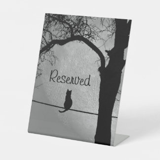 Cat on a Wire Full Moon Reserved Pedestal Sign