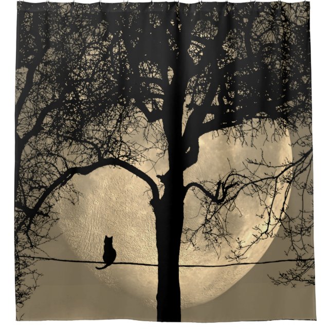 Cat on a Wire Full Moon Shower Curtain (Front)