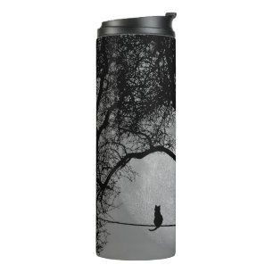 Cat on a Wire Full Moon Thermal Tumbler
