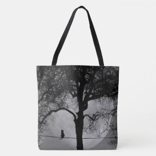 Cat on a Wire Full Moon Tote Bag