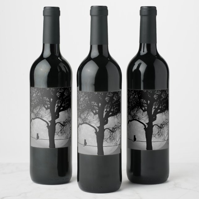 Cat on a Wire Full Moon Wine Label (Bottles)