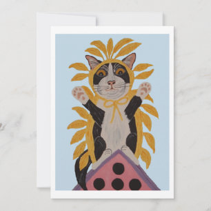 Cat on Birdhouse in Bird Costume Invitation