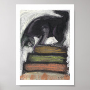 Cat on Books - Print of Original Pastel Painting