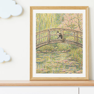 Cat on Bridge Japanese Garden Art Print