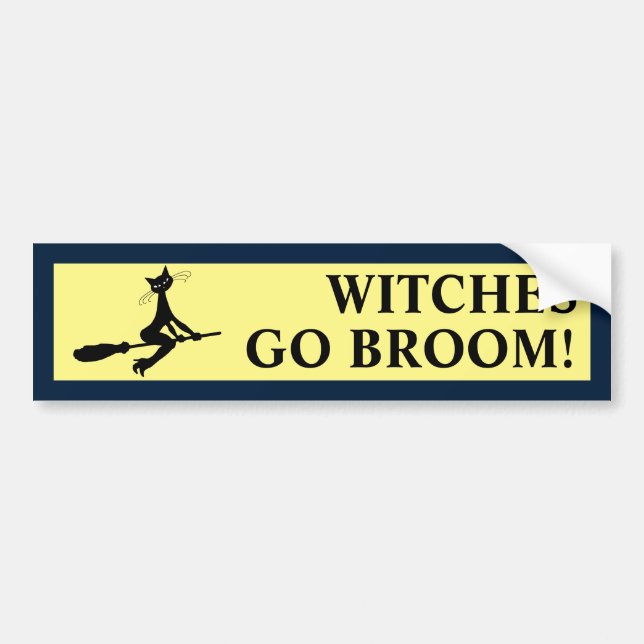 Cat On Broomstick Bumper Sticker (Front)