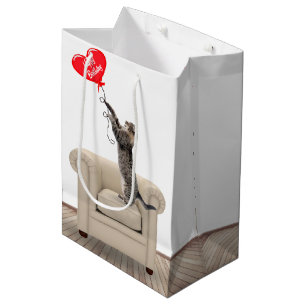 Cat On Chair With Birthday Heart Balloon Medium G Gift Bag