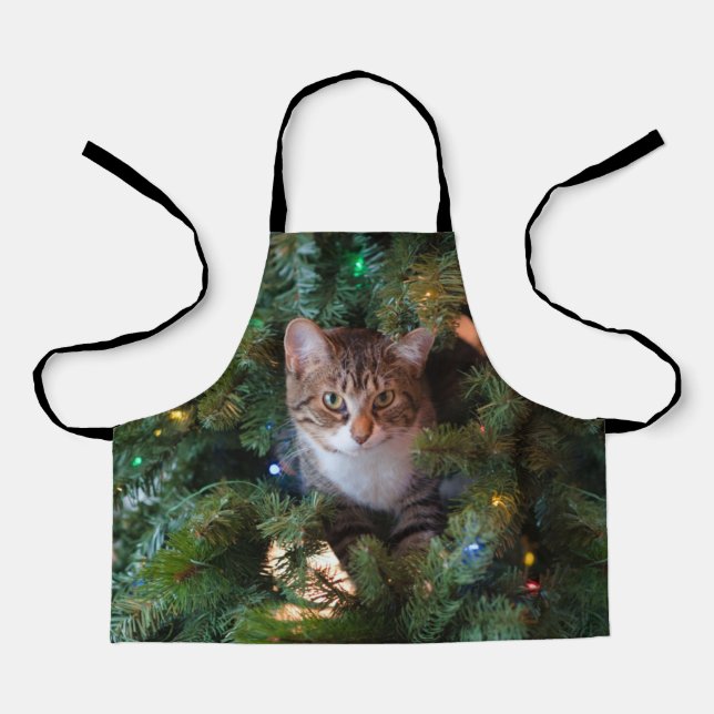 Cat on Christmas tree Apron (Front)