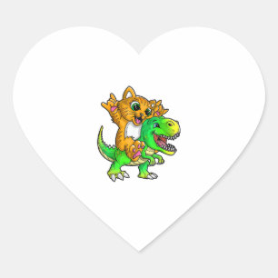 Cat on Dinosaur - Children and Adults Heart Sticker