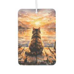 Cat on Dock at Sunset Car Air Freshener