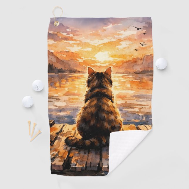 Cat on Dock at Sunset Golf Towel (InSitu)