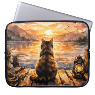 Cat on Dock at Sunset Laptop Sleeve