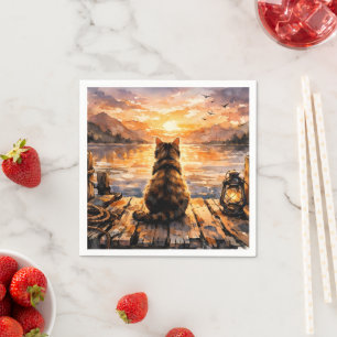 Cat on Dock at Sunset Napkin