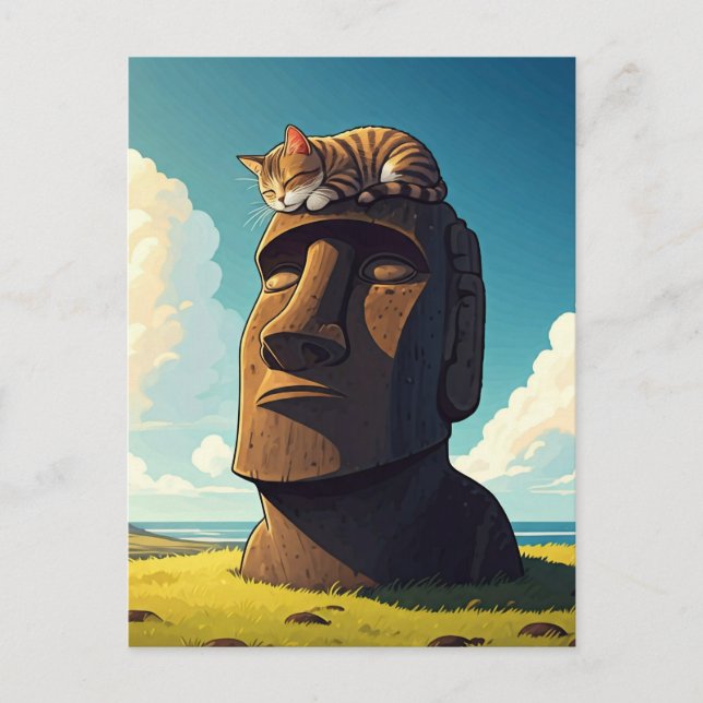 Cat on Easter Island Moai  Postcard (Front)