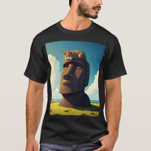 Cat on Easter Island Moai  T-Shirt