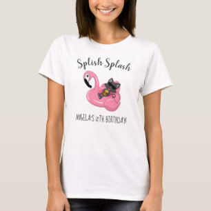Cat on Flamingo with Pineapple Birthday Pool Party T-Shirt