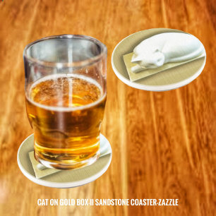 Cat on Gold Box II Coaster