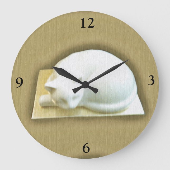 Cat on Gold Box II Large Clock (Front)