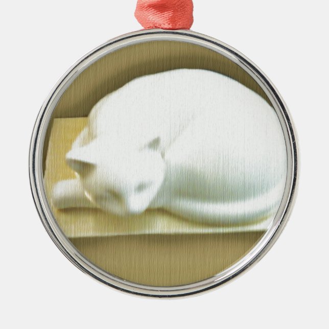 Cat on Gold Box II Metal Tree Decoration (Front)