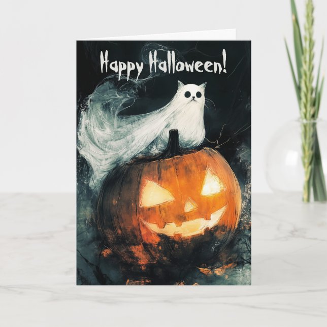 Cat on Jack o Lantern Pumpkin Thank You Card (Front)