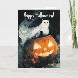 Cat on Jack o Lantern Pumpkin Thank You Card
