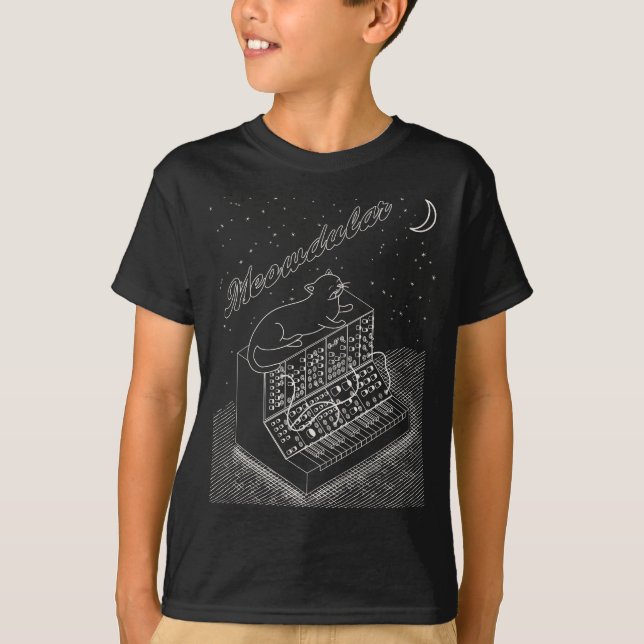 Cat on Modular Synth Funny synthesizer T-Shirt (Front)