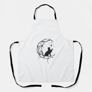 Cat On Moon With Stars Vintage Retro Apron