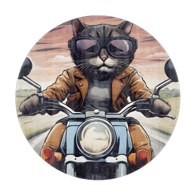 Cat on motorbike cutting board (Front)