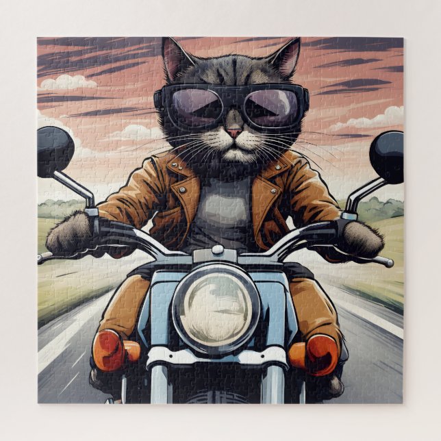 Cat on motorbike jigsaw puzzle (Vertical)