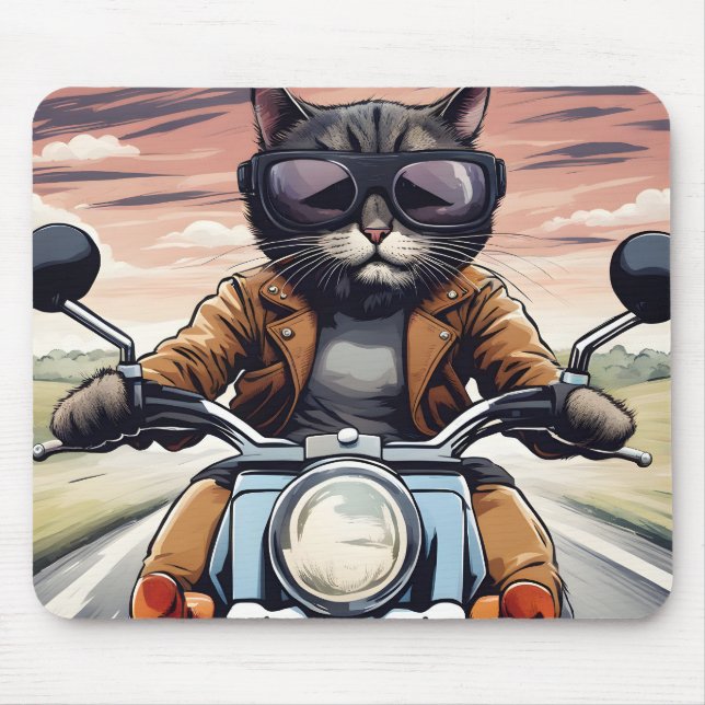 Cat on motorbike mouse pad (Front)