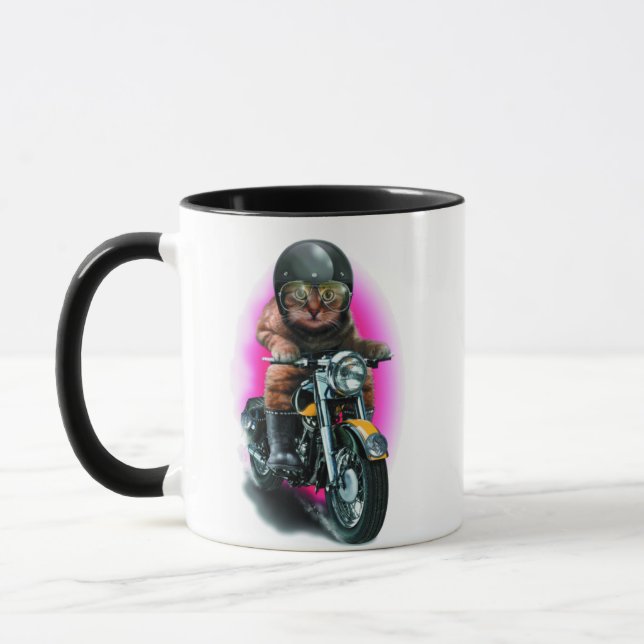 cat on motorcycle mug (Left)