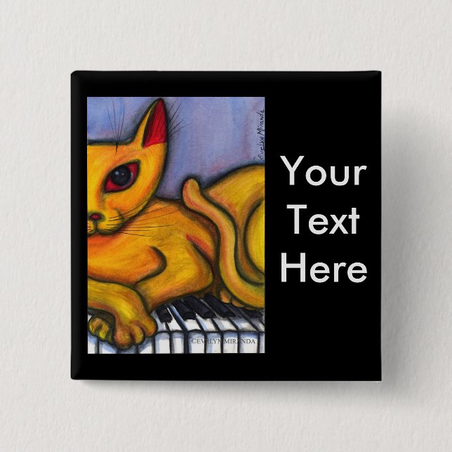 Cat on Piano Keyboard 15 Cm Square Badge (Front)