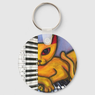 Cat on Piano Keyboard Key Ring