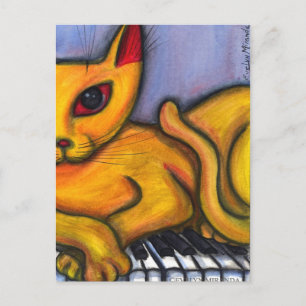 Cat On Piano Postcard