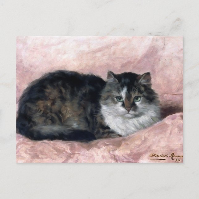 Cat on Pink Pillow by Henriëtte Ronner-Knip Postcard (Front)