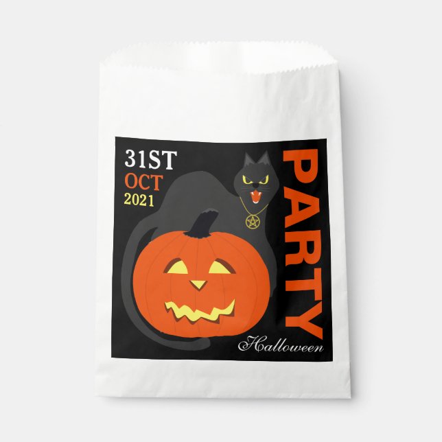 Cat on Pumpkin, Halloween Favour Bags (Front)