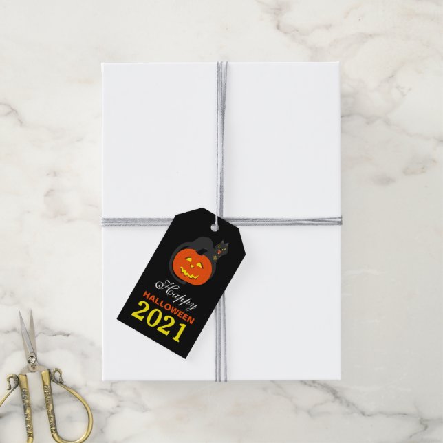 Cat on Pumpkin Halloween Gift Tags (With Twine)