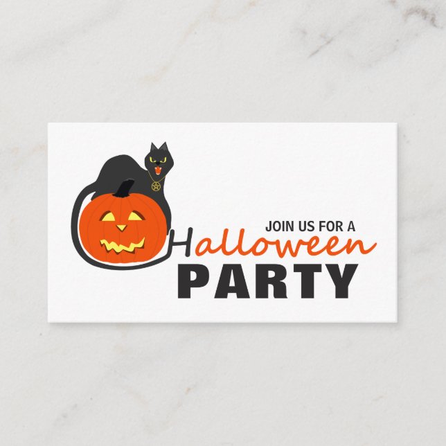 Cat on Pumpkin, Halloween Party Ticket Invitation (Front)