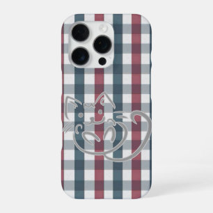 Cat on Red and Blue Plaid iPhone 16 Pro Case