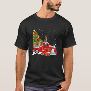 Cat On Red Truck Christmas Pajama Funny Xmas Tree T-Shirt