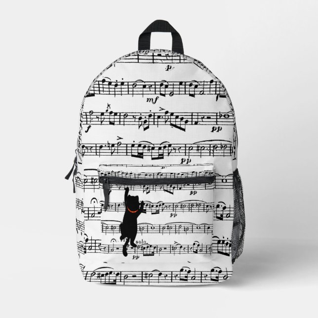 Cat On Sheet Music Printed Backpack (Front)