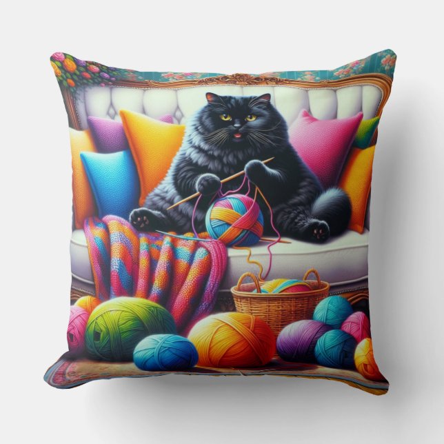 Cat on sofa with sweet things cushion (Front)