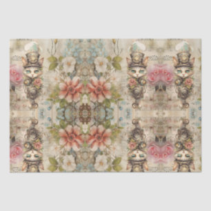 Cat on Steampunk collage vintage Decoupage Tissue Paper