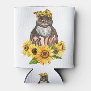 Cat On Sunflower Hippie Shirt Cute Cat Lover Gifts Can Cooler