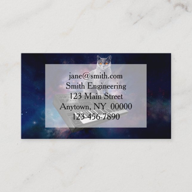 Cat on synthesizer in space business card (Front)